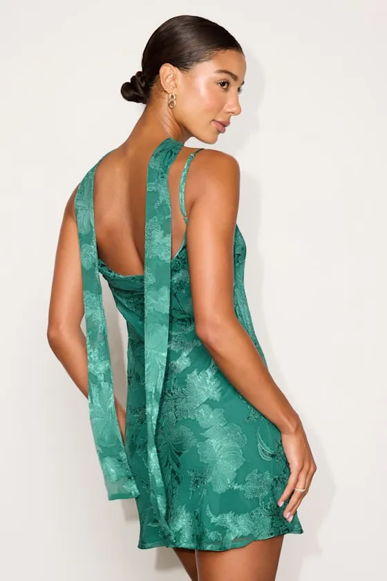 Aydah Emerald Green Floral Burnout Slip Mini Dress and Scarf Set sold by Lulus product image thumbnail 2