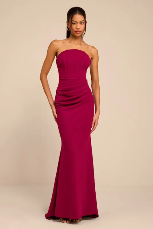 Laney Dark Magenta Strapless Corset Maxi Dress made by Lulus