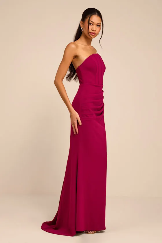 Laney Dark Magenta Strapless Corset Maxi Dress sold by Lulus product image thumbnail 4