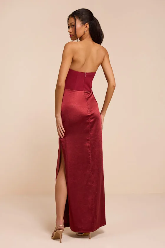 Mella Burgundy Mixed Media Strapless Maxi Dress sold by Lulus product image thumbnail 3