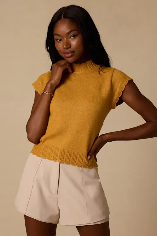 Tilda Yellow Cap Sleeve Scalloped Sweater Top made by Lulus