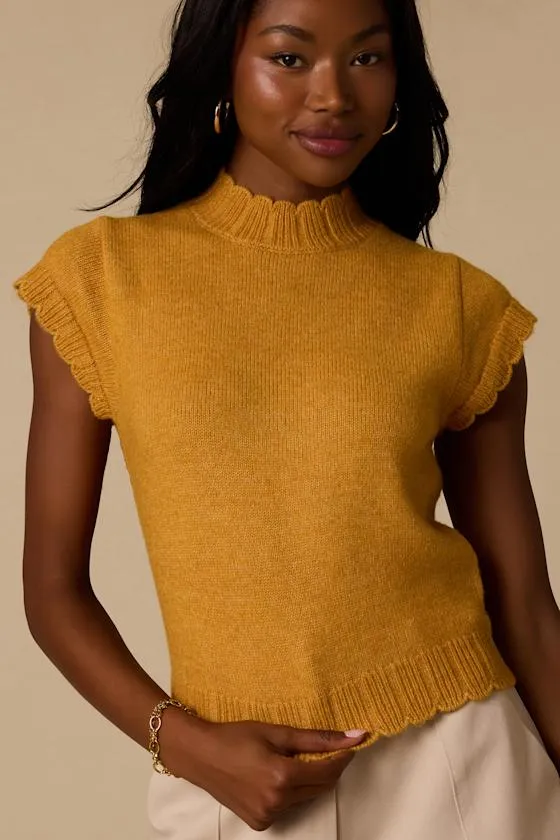 Tilda Yellow Cap Sleeve Scalloped Sweater Top sold by Lulus product image thumbnail 2