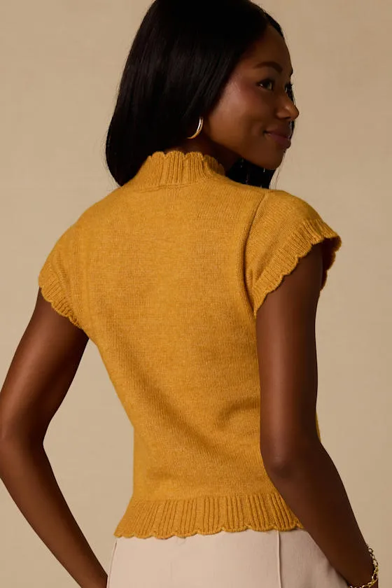 Tilda Yellow Cap Sleeve Scalloped Sweater Top sold by Lulus product image thumbnail 3