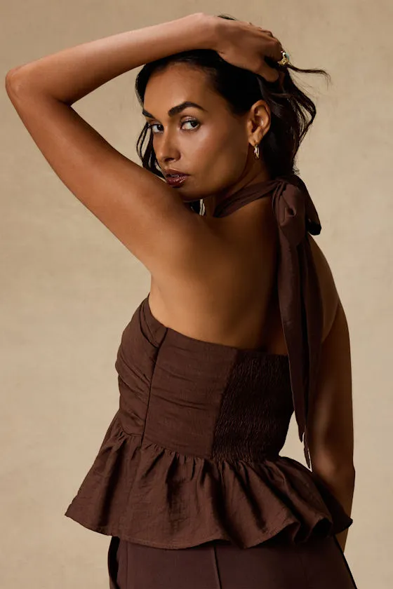 Kadri Brown Peplum Halter Top sold by Lulus product image thumbnail 2