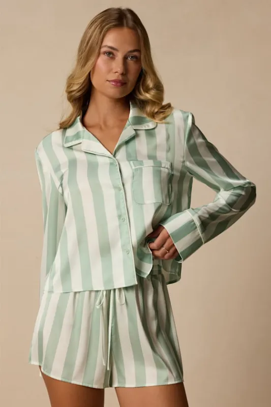 Patsy Mint Striped Satin Two-Piece Pajama Set made by Lulus