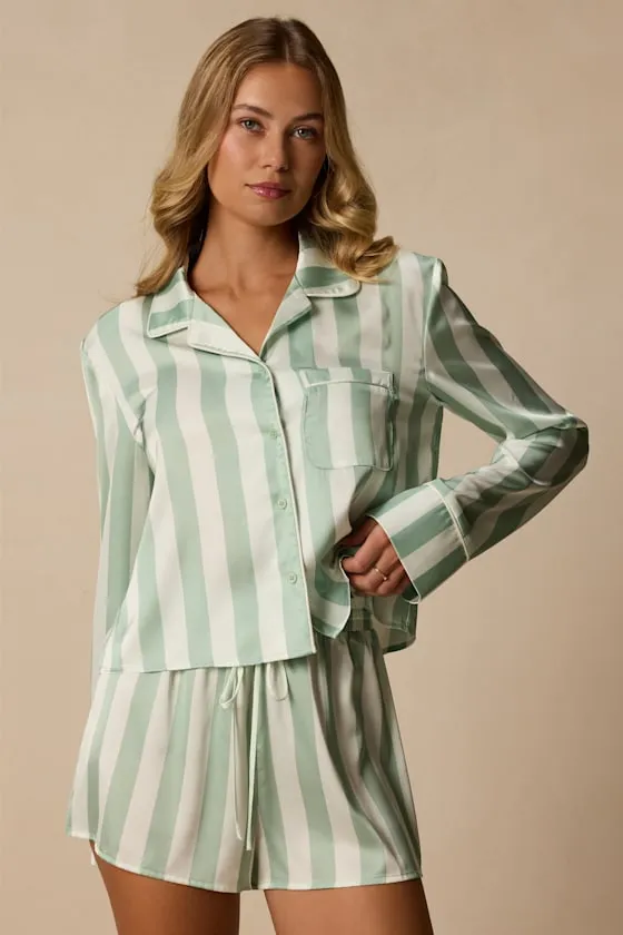 Patsy Mint Striped Satin Two-Piece Pajama Set sold by Lulus