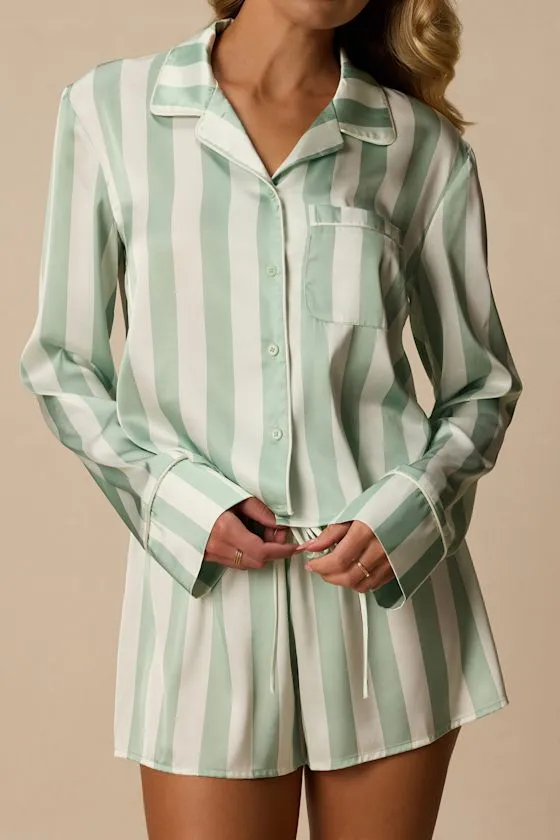 Patsy Mint Striped Satin Two-Piece Pajama Set sold by Lulus product image thumbnail 3