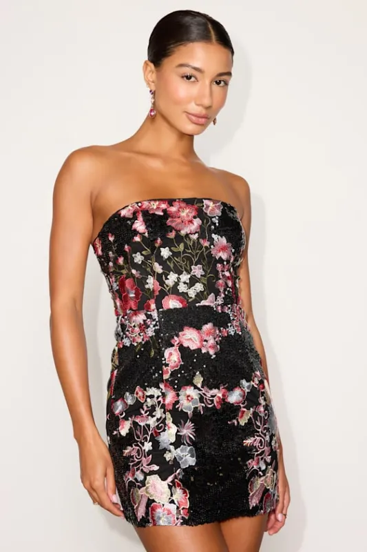 Tiffy Black Multi Sequin Embroidered Strapless Mini Dress made by Lulus