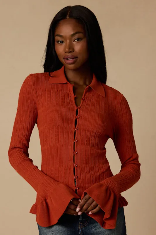 Arlinda Rust Knit Textured Cardigan Sweater Top made by Lulus