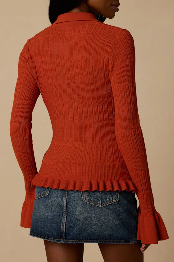 Arlinda Rust Knit Textured Cardigan Sweater Top sold by Lulus product image thumbnail 2