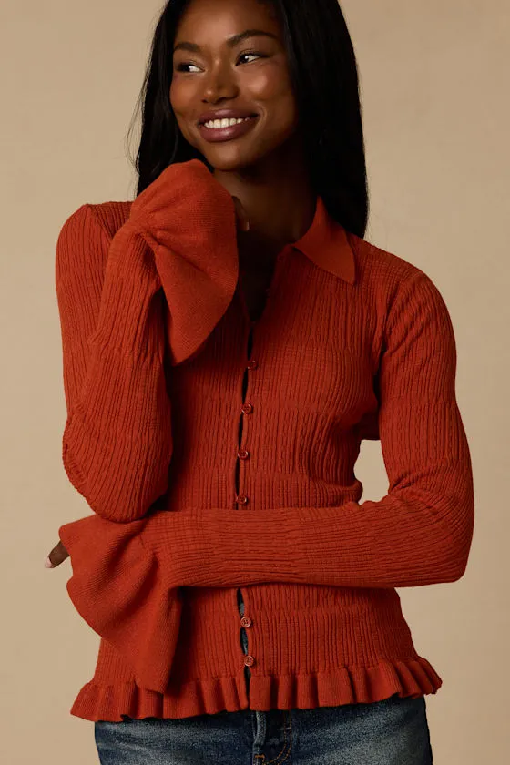 Arlinda Rust Knit Textured Cardigan Sweater Top sold by Lulus product image thumbnail 4