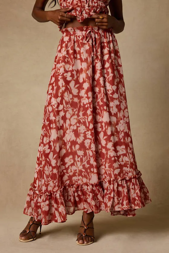 Aleni Rust Floral Print Maxi Skirt sold by Lulus product image thumbnail 2