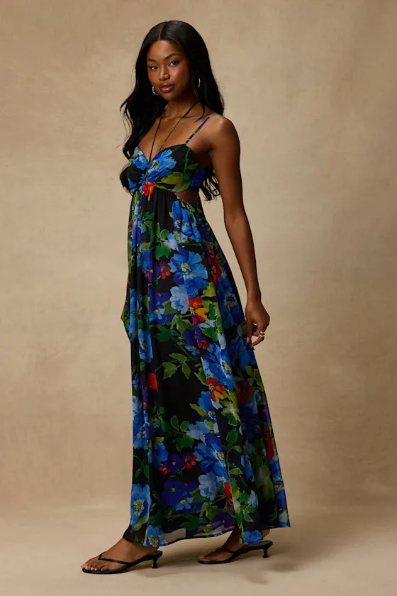 Jenny Black Floral Print Strappy Tie-Back Maxi Dress sold by Lulus product image thumbnail 4