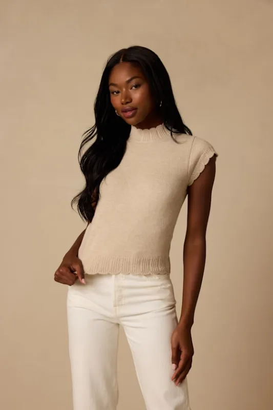 Tilda Beige Cap Sleeve Scalloped Sweater Top made by Lulus