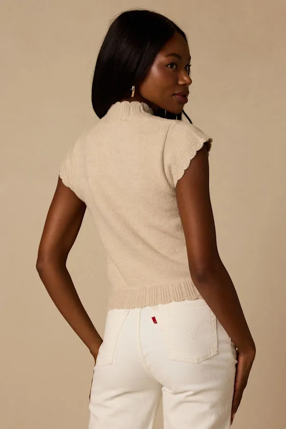 Tilda Beige Cap Sleeve Scalloped Sweater Top sold by Lulus product image thumbnail 2