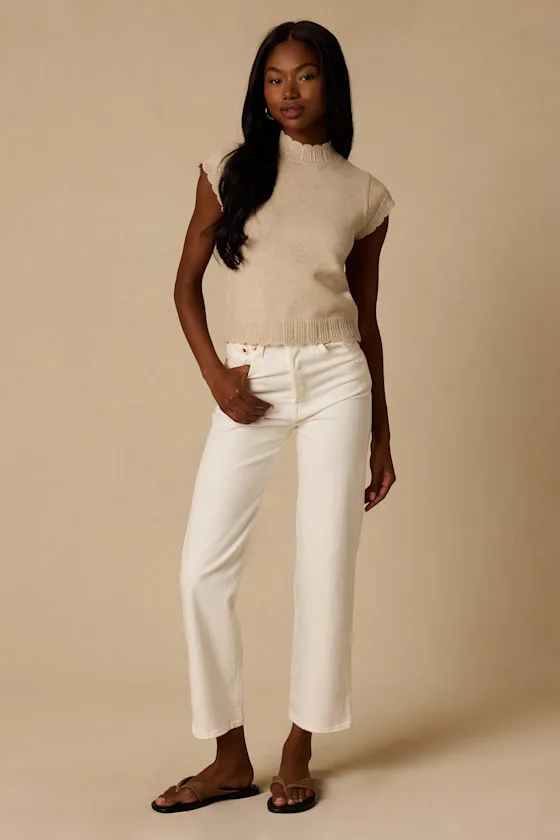 Tilda Beige Cap Sleeve Scalloped Sweater Top sold by Lulus product image thumbnail 3