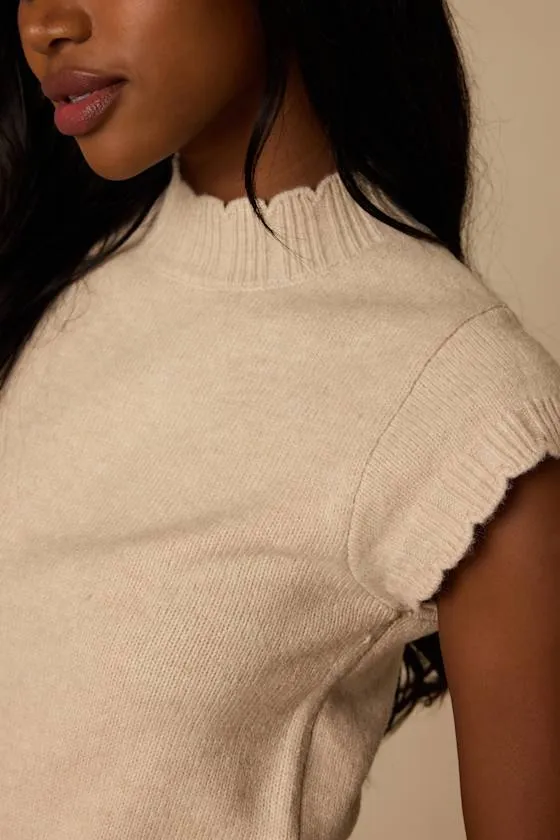 Tilda Beige Cap Sleeve Scalloped Sweater Top sold by Lulus product image thumbnail 4