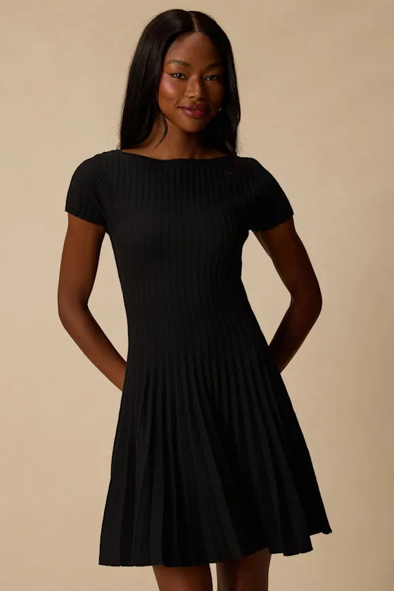 Sarielle Black Pleated Sweater Mini Dress sold by Lulus