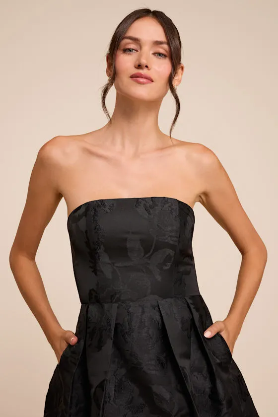 Laurelin Black Floral Jacquard Strapless Midi Dress sold by Lulus product image thumbnail 2