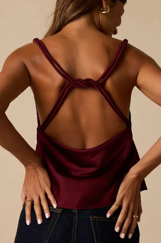 Ariel Maroon Satin Cowl Neck Tank Top made by Lulus