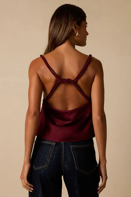 Ariel Maroon Satin Cowl Neck Tank Top sold by Lulus product image thumbnail 4