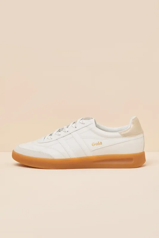 Stadia White and Gold Leather Lace-Up Sneakers made by Gola