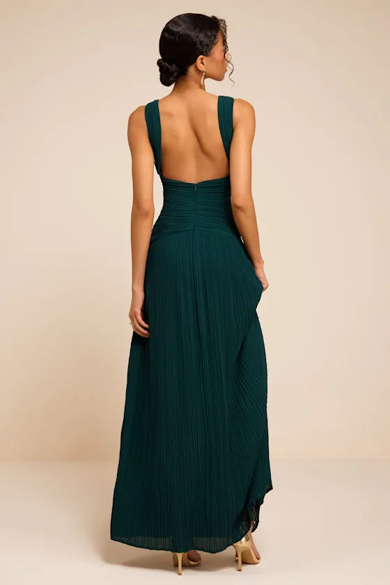 Kelina Emerald Green Pleated Drop Waist Maxi Dress sold by Lulus product image thumbnail 3