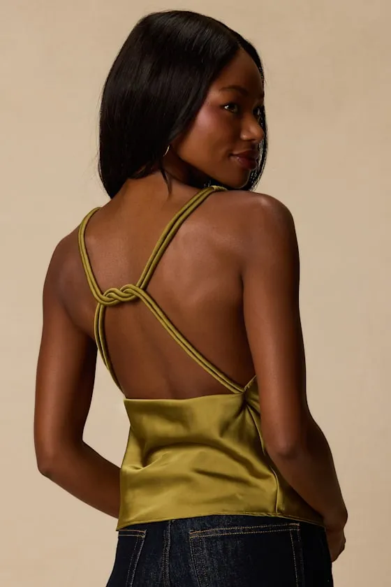 Ariel Olive Satin Cowl Neck Tank Top sold by Lulus product image thumbnail 2