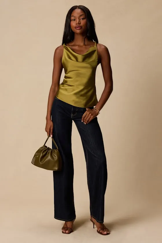 Ariel Olive Satin Cowl Neck Tank Top sold by Lulus product image thumbnail 3