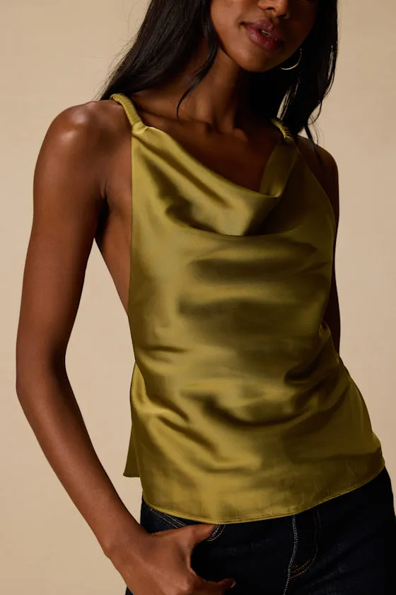 Ariel Olive Satin Cowl Neck Tank Top sold by Lulus product image thumbnail 4