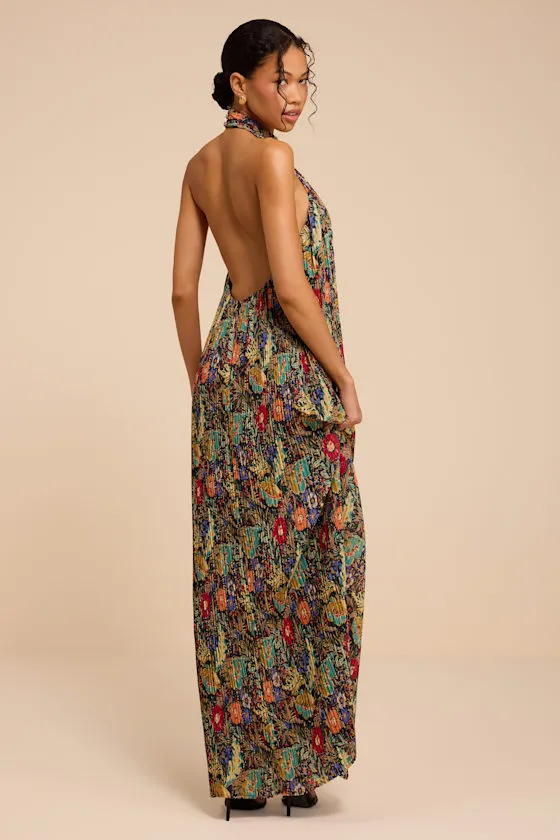 Marta Multi Floral Pleated Backless Maxi Dress sold by Lulus product image thumbnail 3