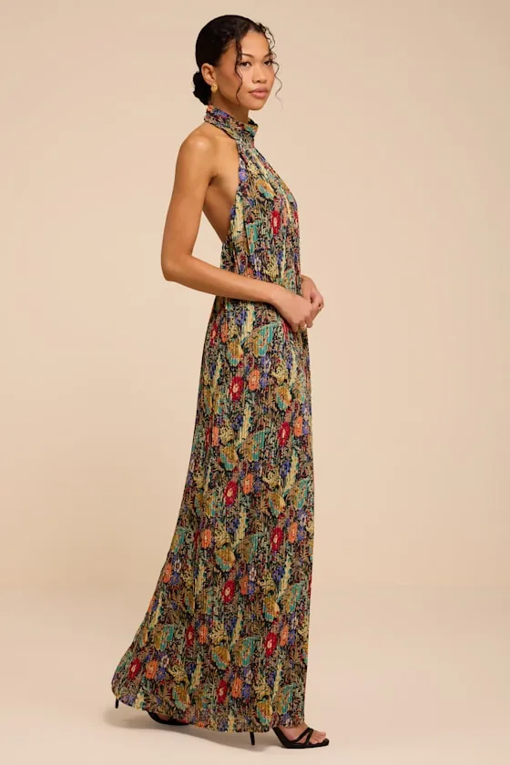 Marta Multi Floral Pleated Backless Maxi Dress sold by Lulus product image thumbnail 4