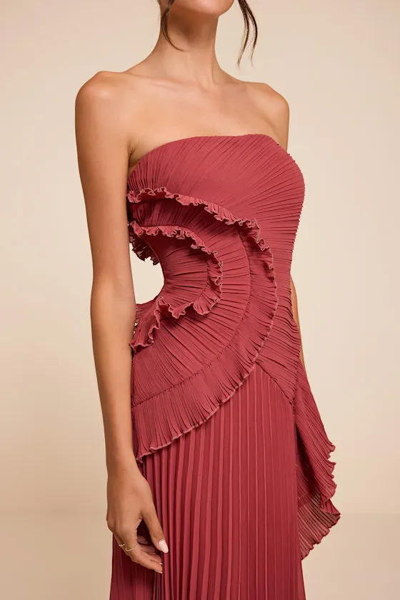 Brylee Rusty Rose Pleated Ruffled Maxi Dress sold by Lulus product image thumbnail 2