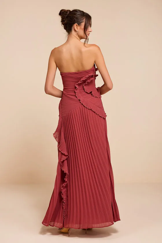 Brylee Rusty Rose Pleated Ruffled Maxi Dress sold by Lulus product image thumbnail 3