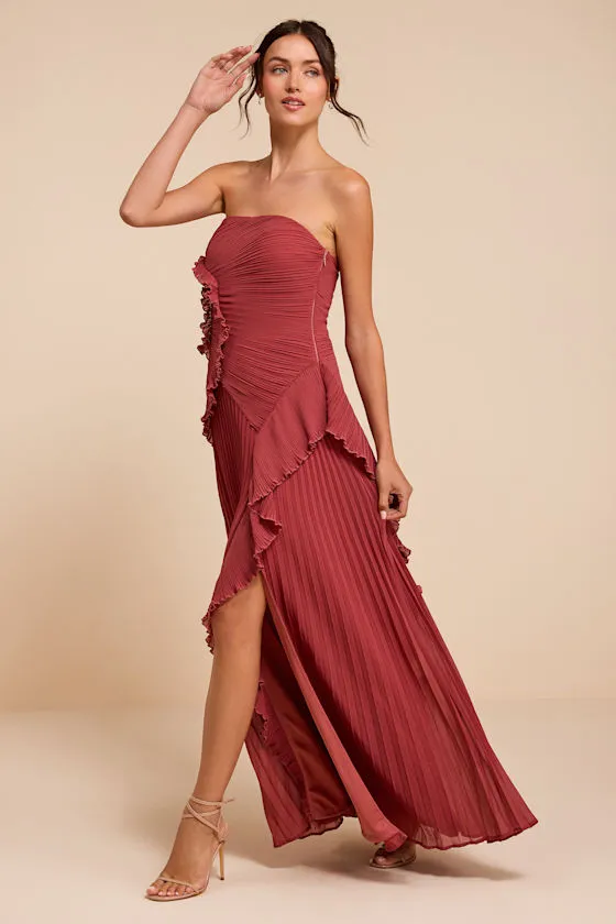 Brylee Rusty Rose Pleated Ruffled Maxi Dress sold by Lulus product image thumbnail 4