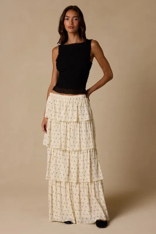 Deedee Ivory Polka Dot Tiered Maxi Skirt made by Lulus