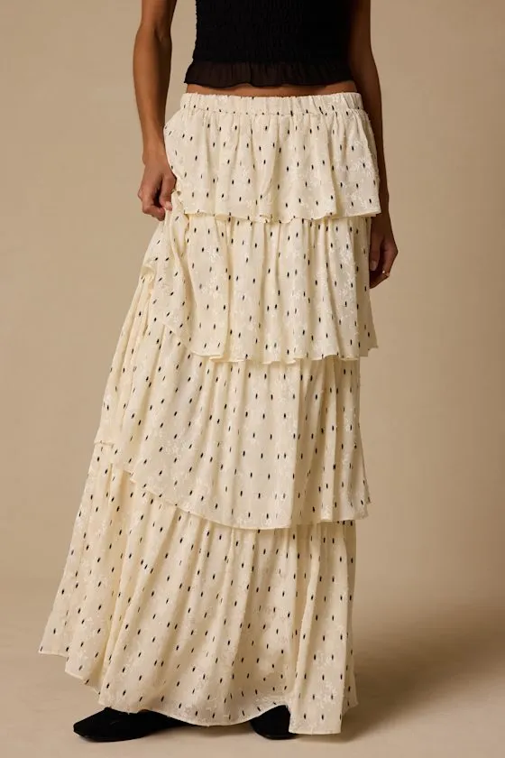 Deedee Ivory Polka Dot Tiered Maxi Skirt sold by Lulus product image thumbnail 2