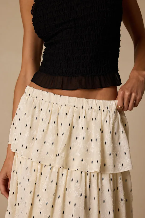 Deedee Ivory Polka Dot Tiered Maxi Skirt sold by Lulus product image thumbnail 4