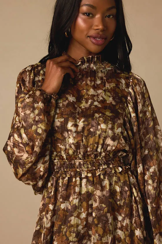 Andie Brown Multi Abstract Floral Mock Neck Mini Dress sold by Lulus product image thumbnail 2