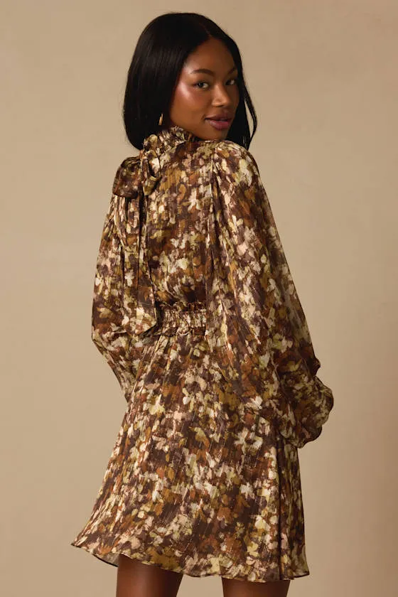 Andie Brown Multi Abstract Floral Mock Neck Mini Dress sold by Lulus product image thumbnail 3
