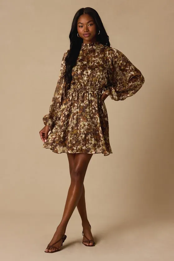Andie Brown Multi Abstract Floral Mock Neck Mini Dress sold by Lulus product image thumbnail 4