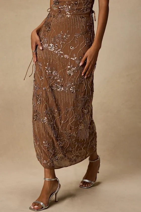 Avis Brown Sequin Beaded Midi Skirt sold by Lulus product image thumbnail 2