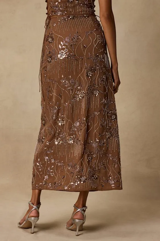 Avis Brown Sequin Beaded Midi Skirt sold by Lulus product image thumbnail 3