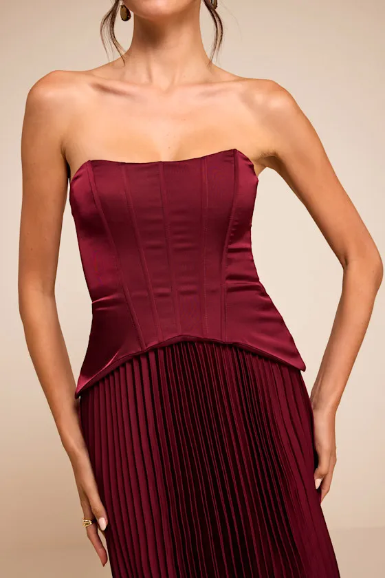 Makani Wine Red Satin Bustier Maxi Dress sold by Lulus product image thumbnail 2