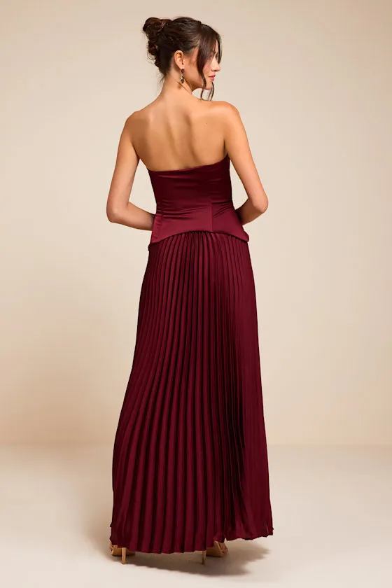 Makani Wine Red Satin Bustier Maxi Dress sold by Lulus product image thumbnail 3