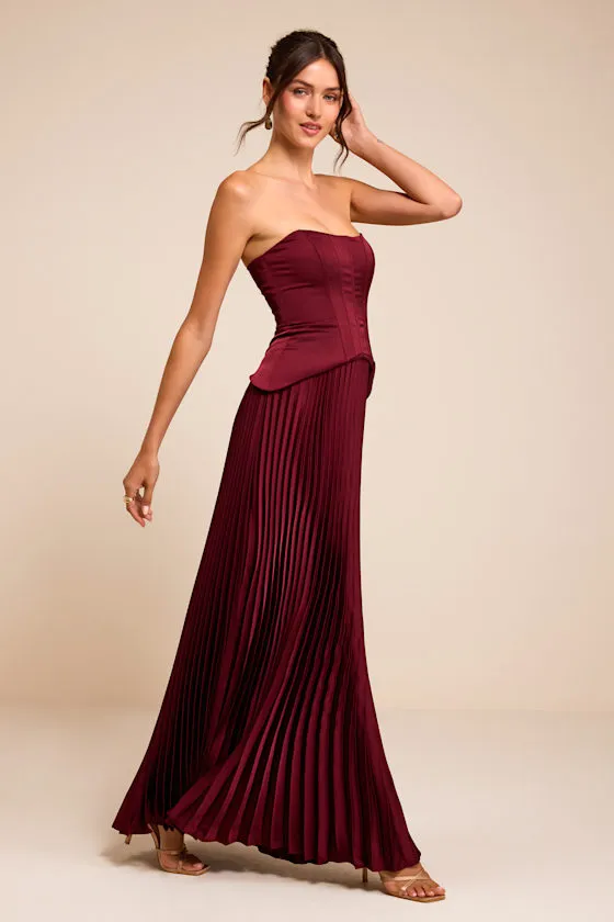 Makani Wine Red Satin Bustier Maxi Dress sold by Lulus product image thumbnail 4