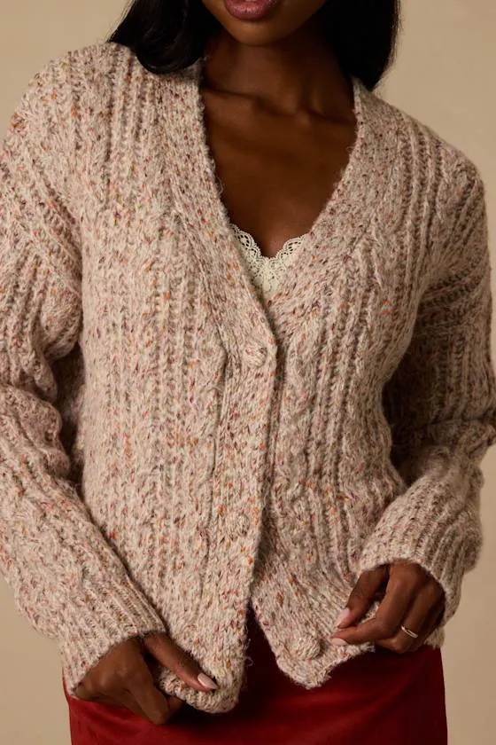 Amori Taupe Marled Cable Knit Cardigan sold by Lulus product image thumbnail 4