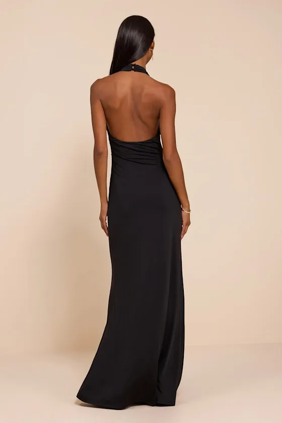 Dorena Black Jersey Knit Halter Sash Maxi Dress sold by Lulus product image thumbnail 3