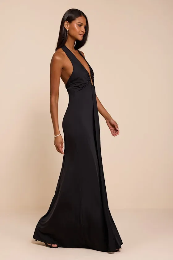 Dorena Black Jersey Knit Halter Sash Maxi Dress sold by Lulus product image thumbnail 4