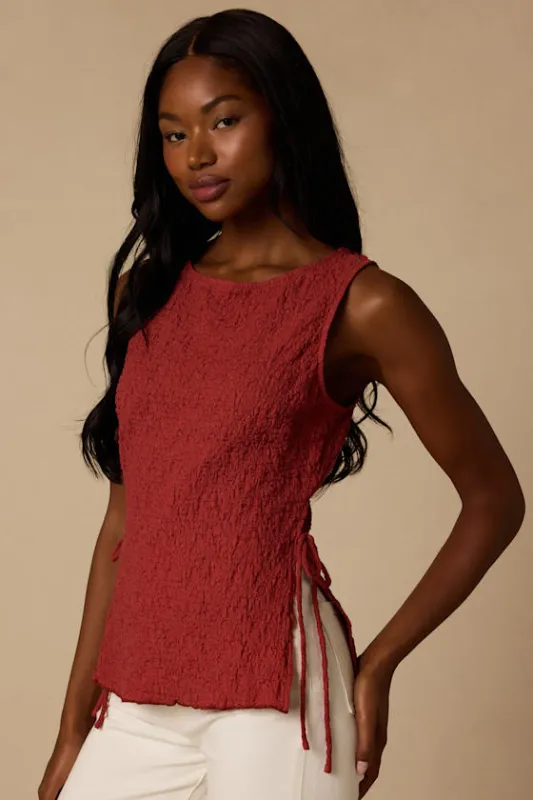 Bizzy Rust Textured Side-Tie Tank Top made by Lulus
